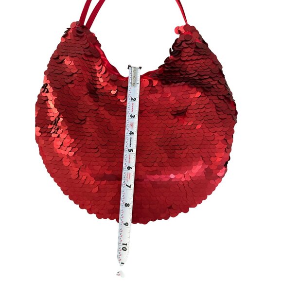 ZARA Red Sequined Hobo Small Lined Cocktail Bag - Picture 5 of 9